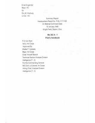 Read Online Messerschmitt Me 262, the Schwalbe (Swallow) Pilot handbook: US Air Force Report F-SU-1111-ND 1946 in English - US Army Air Corps file in PDF